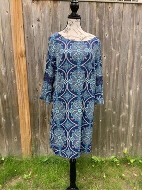 Luxology Navy and Aqua Mosaic Midi Dress